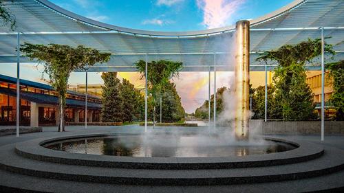 The misting column and fountain at the Trellis. 