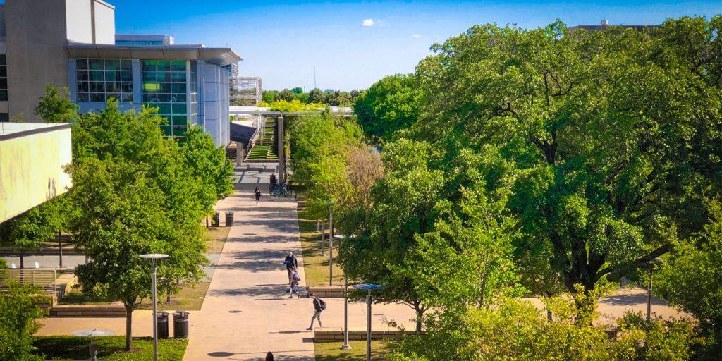 Photo of UTD campus, taken by the UT Dallas Office of Communication