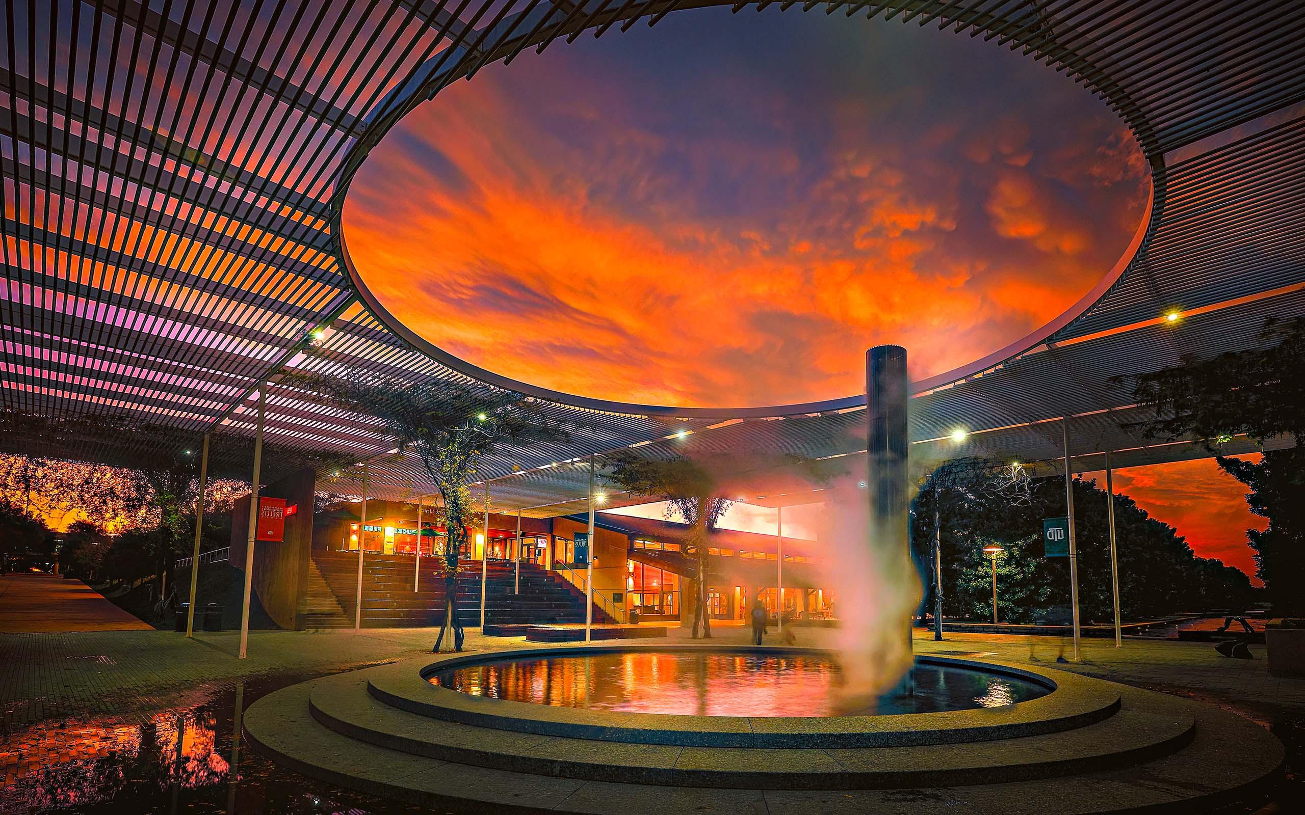 campus mall trellis during sunset